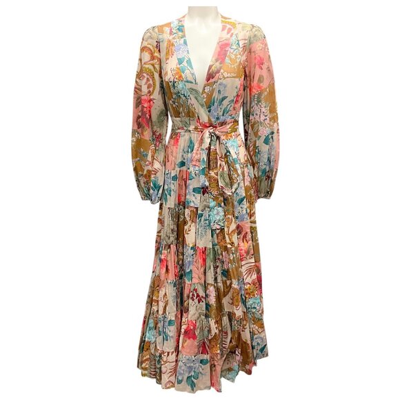 Zimmermann Dresses & Skirts - Zimmermann Pink Multi Floral Paisley Patchwork Long Cotton Wrap Dress